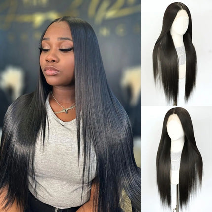 Black 13x4 Lace Front Wigs 32 Inch Long Straight Synthetic Wigs Free Part Lace Front Wig(32Inch)