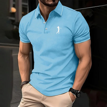 New men's solid color polo shirt, classic men's short-sleeved polo shirt, high-quality casual business polo shirt, social me