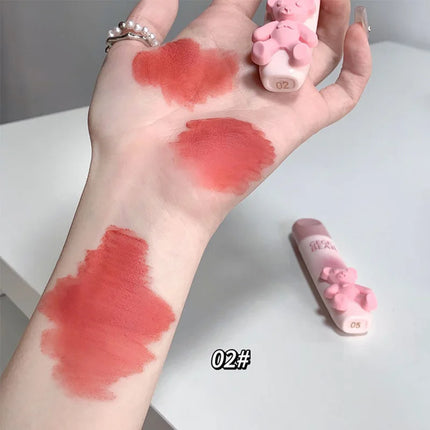 6 Color Girl's Velvet Matte Lipstick Blush Waterproof Long Lasting Cute Bear Lipgloss Non-Stick Cup Makeup Lip Tint Mud Cosmetic