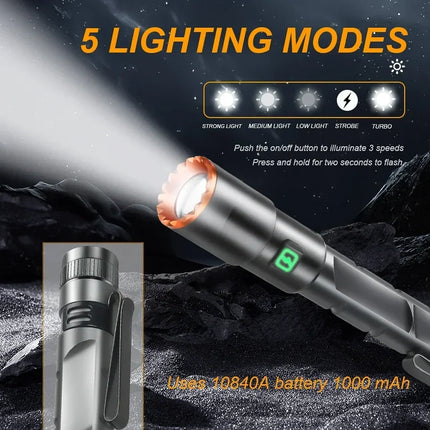 Mini Portable LED Flashlight Built-in Battery Torch With Pen Clip Tail Magnet USB Rechargeable Outdoor Camping Fishing Lantern