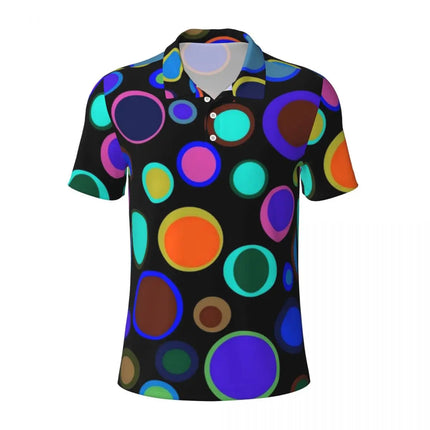 Vintage 70s Circles Casual Polo Shirts Psychedelic Pattern T-Shirts Short Sleeve Shirt Daily Fashion Tops Gift Clothing