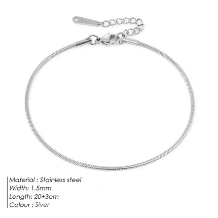 eManco Round Snake Chain Anklet For Women Stainless Steel Chain Anklet Summer Essential Jewelry Accessories