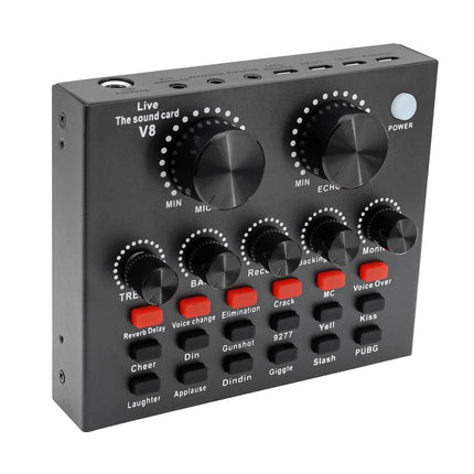V8 Audio Sound Card USB Plug DJ Equipment Sound Cards Audio Mixer For Phone Computer PC Webcast Live External Karaoke Recording