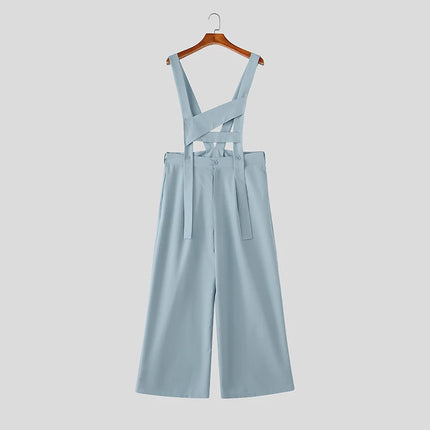INCERUN Men's Jumpsuits Solid Color Sleeveless Casual Straps Rompers For Man Streetwear Loose 2026 Fashion Male Overalls S-5XL