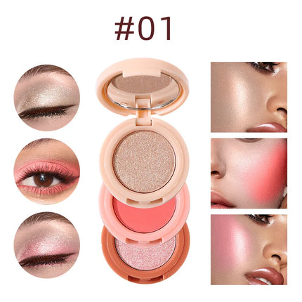 3 In 1 Blush Highlighter Palette Three-Layer All-In-One Powder Palette Pearly Blush Shiny Pearlescent