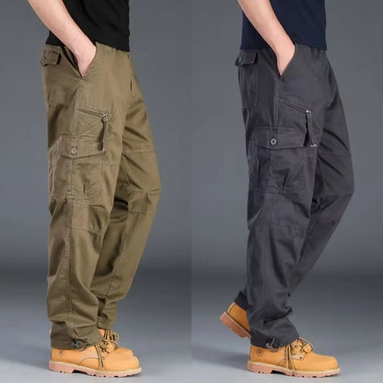 Men's Workwear Pants Multiple Pockets Outdoor Casual Trousers Wear-Resistant Loose Straight Leg Long Pants High Waist Zipper