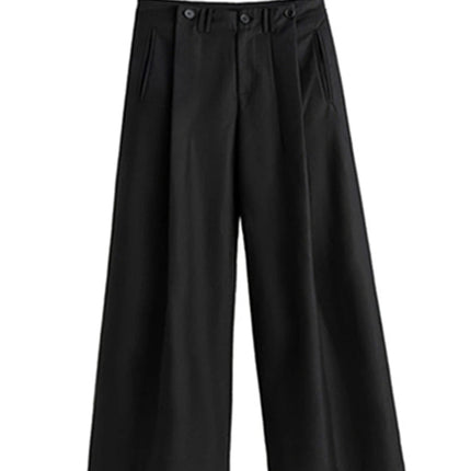Mauroicardi Spring Autumn Long Loose Casual Baggy Flowy Soft Black Pleated Wide Leg Pants Men Luxury Designer Emo Clothing 2024
