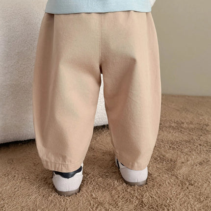 2026 Fall New Toddler Kids Pants Cotton Cartoon Embroidered Harem Pants Baby Boy Casual Striped Denim Baggy Trousers