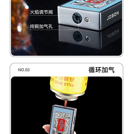 JOBON New Style Direct-jet Visible Transparent Gas Chamber Inflatable Lighter Windproof Men's Metal Cigarette Lighter Gift
