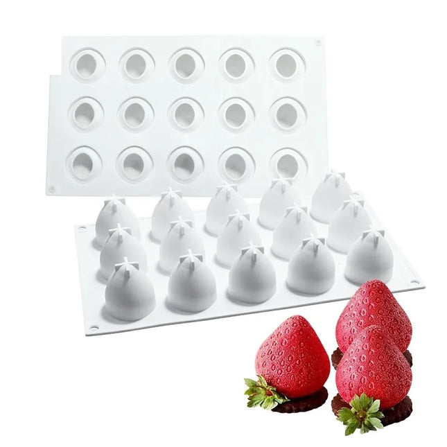15Holes Strawberry Silicone Molds for Baking Mousse 3D Fruit Chocolate Cake Decoration Mold Kitchen Accessories Tools