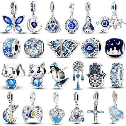 Charm Silver 925 Beads Blue Series Fit Bracelet Charms DIY Original Fashion  Pendants For Jewelry Maing