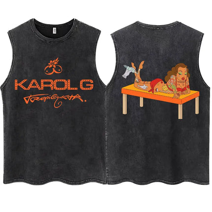 Wash KAROL G 2025 New Album Tropicoqueta Tank Tops Men Women Aesthetic T Shirt Casual Oversized 100% Cotton Sleeveless T Shirts