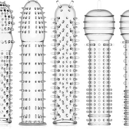 5Pcs Reusable Condoms Male Penis Extension Sleeves Sperm Lock Cock Ring Dildo Cover Adult Sex Toys For Men Delay Ejaculation 18+