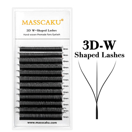 MASSCAKU Spike 3D W Eyelashes Extensions 0.07mm Thickness 8-15mm Mix Hand Woven Premade Volume Fans Lashes for Makeup Lovers