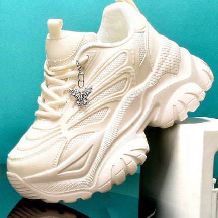 Women's Eva Solid Thick-Soled Heightening 7cm Fashionable Casual Vulcanized Shoes with Silver Butterfly Decorative Pendant Chain Shoe Accessories Light and Comfortable Soft-Soled Shock-Absorbing Non-Slip Women's Vulcanized Sh