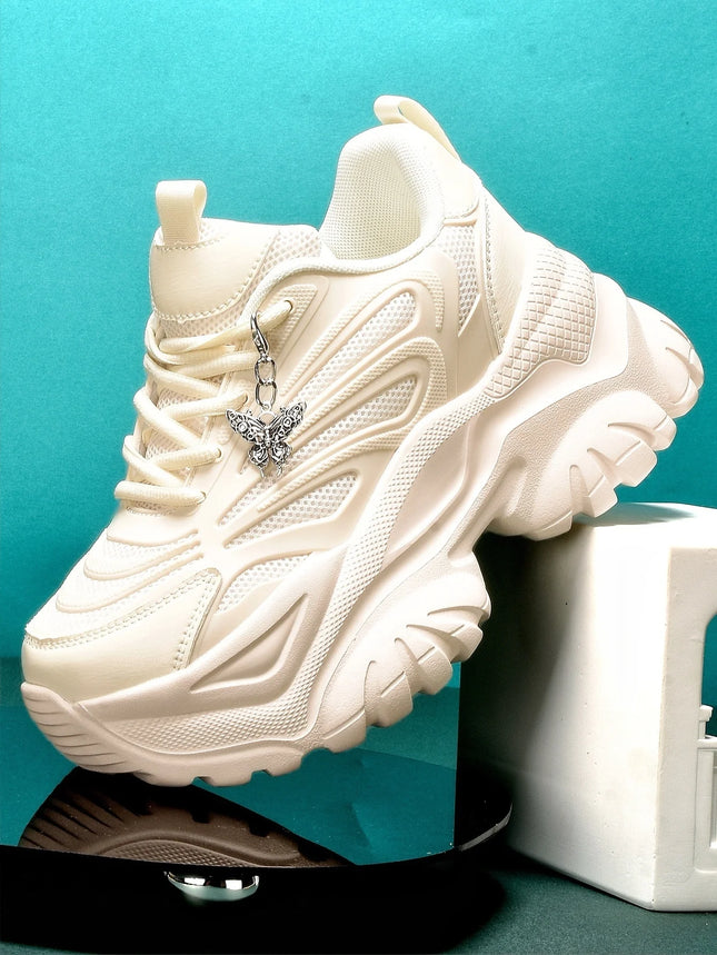 Women's Eva Solid Thick-Soled Heightening 7cm Fashionable Casual Vulcanized Shoes with Silver Butterfly Decorative Pendant Chain Shoe Accessories Light and Comfortable Soft-Soled Shock-Absorbing Non-Slip Women's Vulcanized Sh