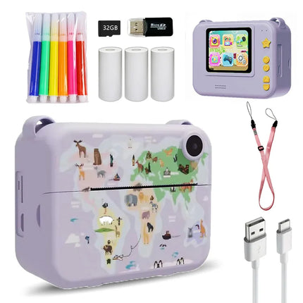 Children's printable camera with 32 GB TF card, photo & video & games, dual cameras, flash, perfect gift for boys and girls