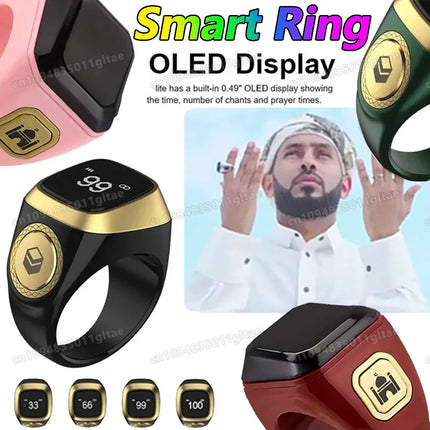 2025 IQibla Smart Zikr Ring Praise Tasbih Tally Electronic Digital Counter for Muslims Prayer Time Vibration Reminder Waterproof