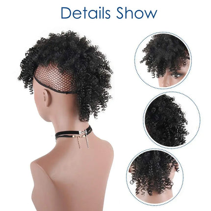 Synthetic High Puff Afro Mohawk Ponytails for Women Mohawk Short Kinky Curly Ponytail Extension Hair Bun with Bangs