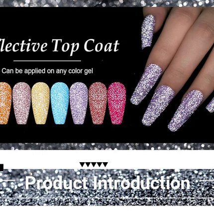 LILYCUTE 7ml Reflective Top Coat Reflective Glitter Gel Nail Polish Semi Permanent Soak Off UV Gel Nail Art Design For Manicure