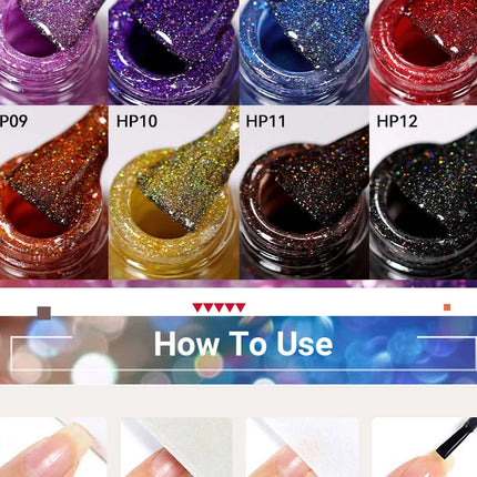LILYCUTE 7ml Nail Polish Holographic Reflective Colorful Shining Effec Manicure Nail Art Varnish No Need Lamp Air Dry