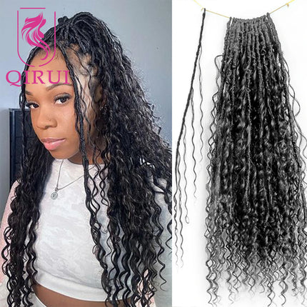 Knotless Crochet Boho Goddes Locs With Human Hair Curls Curly Ends Pre Looped Crochet New Soft Locs Box Braids 12-72 Strands