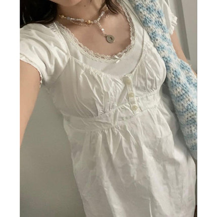 Xingqing Ruffle Top Buttons Y2K Kawaii Women Crop Tops Cute E-girl Short Sleeve T-shirt Sweet Fairy Core Clothes Summer 2024 Vest