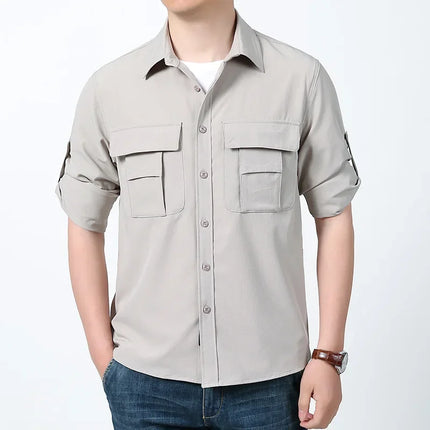 Men's Casual Shirt High Elastic Slim Fit Solid Color Spring Business Fashion Versatile Workwear Cross-Border Pure Color