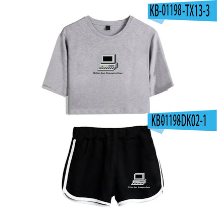 Fashion Youthful Wilbur?Soot Hidalgo Print Two Piece Set Women Sexy Shorts+lovely T-shirt Cute Dew navel Sport Girl suits