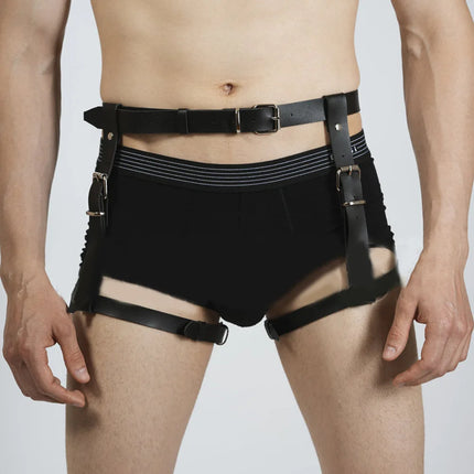 Leg Belt Men Harness Belts Gay Body Bondage Lingerie Gay Clothing for Gay Sex Rave PU Leather Sissy Club Lingerie for Gay Men