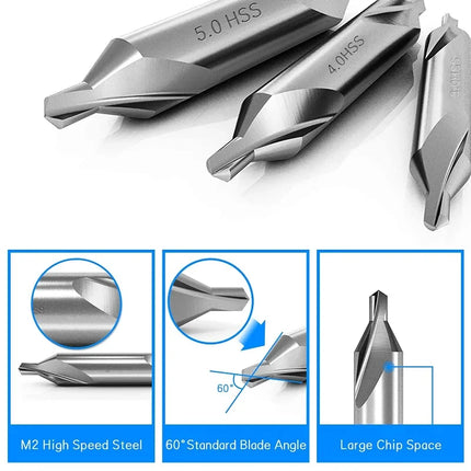 7Pcs 1/1.5/2/2.5/3/4/5 Center Drill Bits Set,60-Degree Angle Center Drill Bits Kit Countersink Tools for Lathe Metalworking