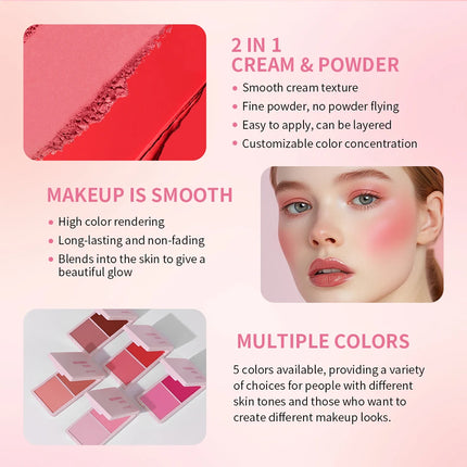 2IN1 Creme & Powder Blush Matte Natural Blush Eye Makeup Palette Long Lasting High Color Rendering Bright Pinky Patrick Ta Blush