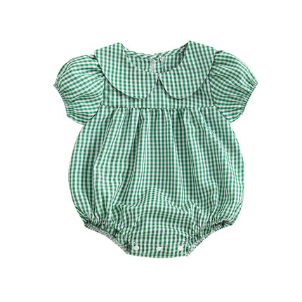 Baby Girls Romper Puff Short Sleeve Doll Collar Plaid Infant Bodysuit Infant Summer Clothes