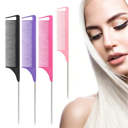 Sharp tail comb set, professional anti-static hair dye comb, hair cutting steel needle comb,special for real hair wigs