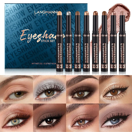 16 Vibrant Metallic Eyeshadow Sticks Waterproof Long Lasting Satin Finish Professional Makeup Pencil Set 8 Colors