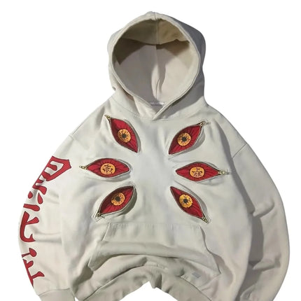 Punk Six Eyes Kokushibo Multi Zipper Hoodies Cool Design Sweatshirt Y2k Streetwear Oversized Casual Fashion Couples Anime Hoodie