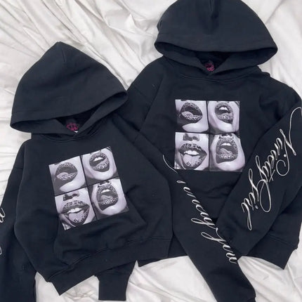 Leopard Lips Print Hoodie Men Women Oversized Streetwear Sweatshirt Artistic Sleeve Graphics Hip Hop Rock Unisex Pullover Top