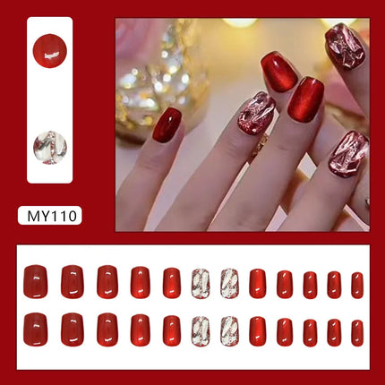 Dark Brown Flowers 24 Pcs Press-on Nails Pink Nail Polish Glossy Artificial Finger Manicure Reusable False Nails