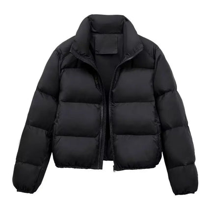 Winter Women's Casual Thi Cotton Padded Jaets Coats Street Sle Straight Cut Long Sve Zipper ort Length Pure Color