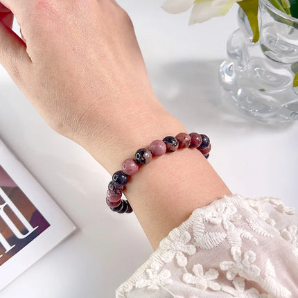 Natural Stone Pink Zebra Beaded Bracelet 6/8mm Dalmatian Jasper Rhodochrosite Agate Bracelet Gemstone Beads Bracelet