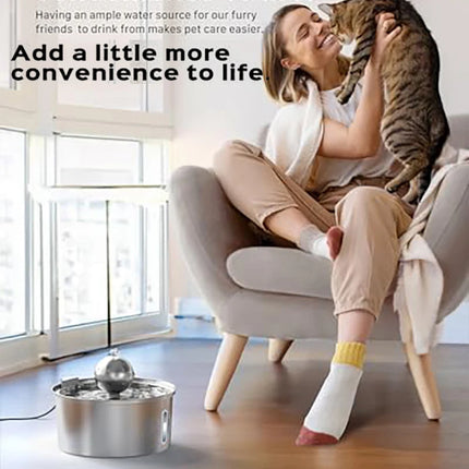 3.2L Stainless Steel Pet Water Fountain with Ball Water-Level Window Ultra-Quiet Cat Dispenser  Automatic Drinking Feeder Bowl