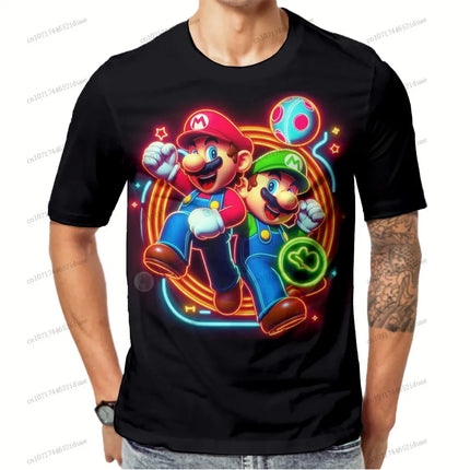 Super Mario Funny T Shirt 2026 Streetwear New Men's Clothing Anime Figure Gym Clothes Man Summer 3D Print Quick Dry Oversize