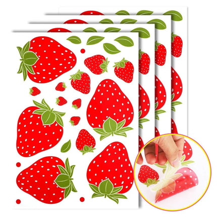 Transparent strawberry wall stickers are removable and cute, suitable for bedrooms, dormitories, dining rooms, kitchens, and bat