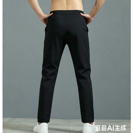 Men's Quick Dry Straight Leg Sports Pants Elastic Waist Drawstring Lightweight Casual Running Trousers