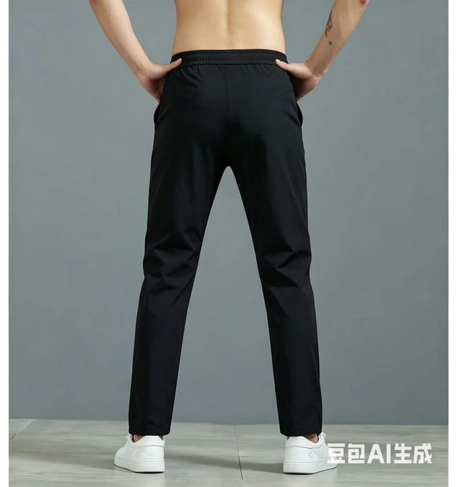 Men's Quick Dry Straight Leg Sports Pants Elastic Waist Drawstring Lightweight Casual Running Trousers