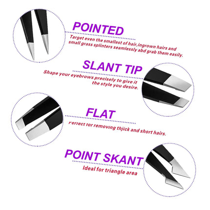 4Piece Stainless Steel Tweezer Set for Facial Hair Removal and Splinter Removal travel kit