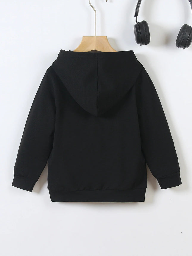 Spring And Autumn Single Casual Fashion Christmas #67 Boys Black Hoodie, Six Seven, Hand Support 67 Cartoon Print Pattern