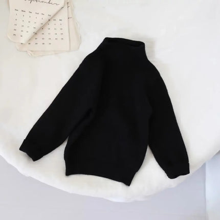 2025 Autumn Children Sweater Turtleneck Solid Color Boys Knit Pullover 1-9Y Baby Girls Warm Base Sweaters
