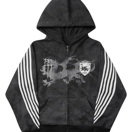 Y2K Gothic Punk Printed Men's and Women's Street Fashion Hooded Sports Shirt Hip Hop Retro Harajuku Loose Zip-up Hoodie