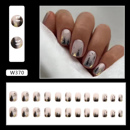 Fresh Flower 24 Pcs Press on Nails Pink Nail polish Glossy Artificial Finger Manicure Reusable False Nails for Women
